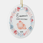 Personalisiertes Baby's First Christmas, Schweineg Keramik Ornament (Rechts)