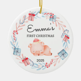 Personalisiertes Baby's First Christmas, Schweineg Keramik Ornament