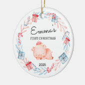 Personalisiertes Baby's First Christmas, Schweineg Keramik Ornament (Links)