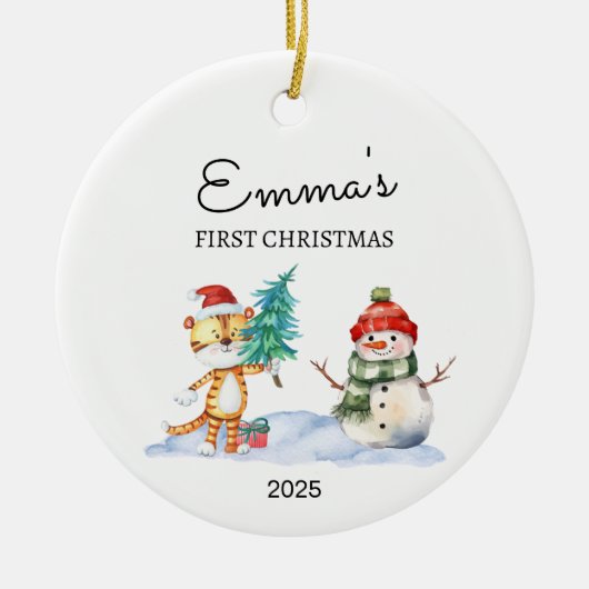 Personalisiertes Baby's First Christmas, Tiger Ges Keramik Ornament (Vorne)