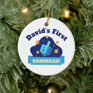 Personalisiertes „Baby's First Hanukkah“ mit Dreid Keramik Ornament