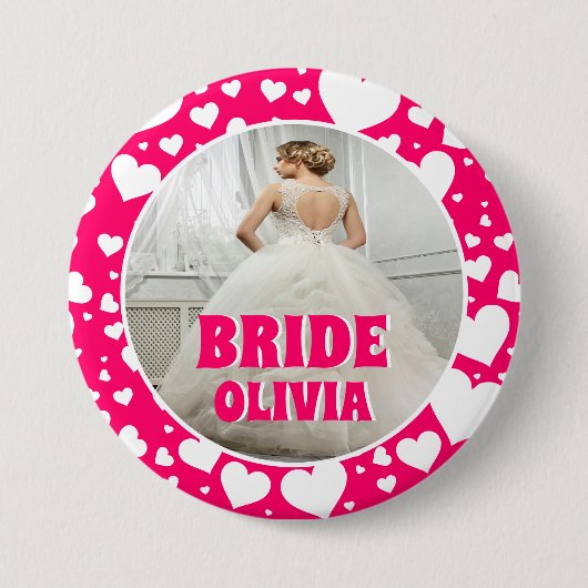 Personalisiertes Bachelorette-Bride-Foto Button (Vorderseite)