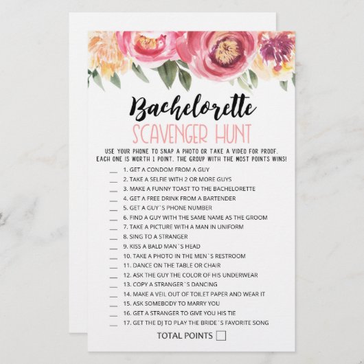 Personalisiertes Bachelorette Scavenger Jagdspiel (Vorne/Hinten)