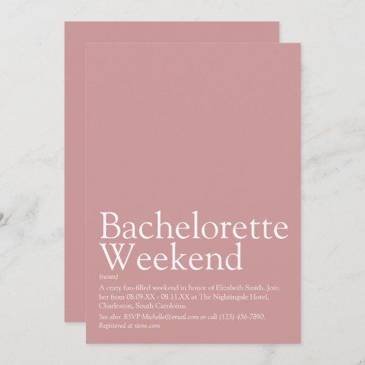 Personalisiertes Bachelorette Wochenende Rosa Rosa Einladung