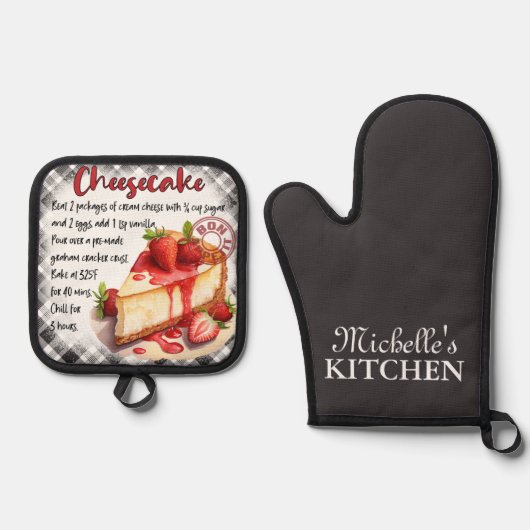 Personalisiertes Backrezept Ofenhandschuh & Topflappen-Set (Vorderseite)