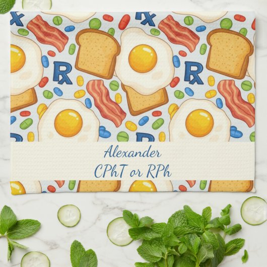 Personalisiertes Bacon & Eggs Pharmacy RX Geschirrtuch (Gefaltet)