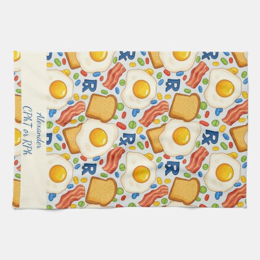 Personalisiertes Bacon & Eggs Pharmacy RX Geschirrtuch (Horizontal)