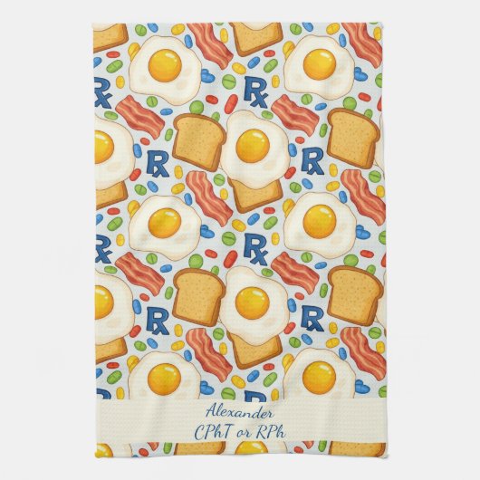 Personalisiertes Bacon & Eggs Pharmacy RX Geschirrtuch (Vertikal)