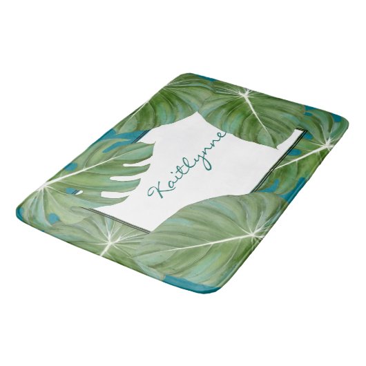 Personalisiertes Bad Mat Tropical Leaf Resort Well Badematte (Schrägansicht)