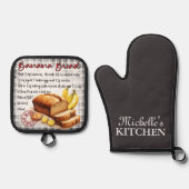 Personalisiertes Bananenbrot Backrezeptur Ofenhandschuh & Topflappen-Set (Vorderseite)