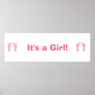 personalisiertes Banner "Baby Girl Footprints" Poster