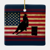 Personalisiertes Barrel Racing American Flag Pferd Keramikornament (Rückseite)