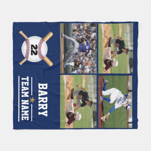 Personalisiertes Baseball 4-Collage Name Team Fl Fleecedecke (Vorderseite (Horizontal))