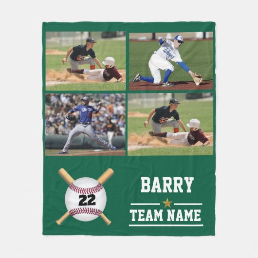 Personalisiertes Baseball-4-Fotocollage-Team Fleecedecke (Vorderseite)