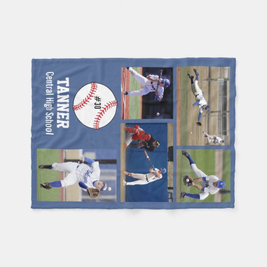 Personalisiertes Baseball 5-Fotocollage-Team # Fleecedecke (Vorderseite (Horizontal))