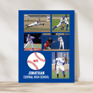 Personalisiertes Baseball 5-Fotocollage-Team # Poster