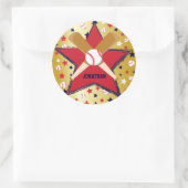 Personalisiertes Baseball-Ball und Stars-Gold Runder Aufkleber (Tasche)