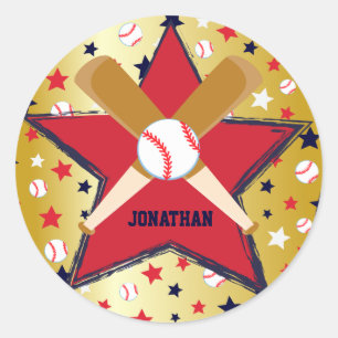 Personalisiertes Baseball-Ball und Stars-Gold Runder Aufkleber