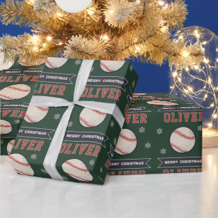 Personalisiertes Baseball Frohe Weihnachten Name Geschenkpapier