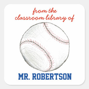 Personalisiertes Baseball-Lehrergeschenk-Exlibris Quadratischer Aufkleber