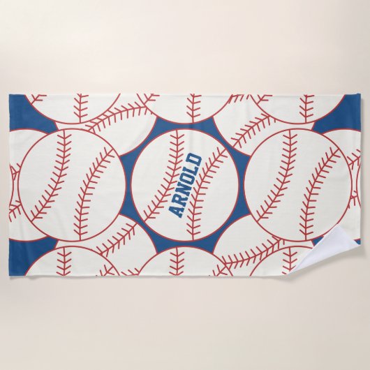 Personalisiertes Baseball Pattern Blue Beach Handt Strandtuch (Vorderseite)