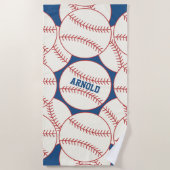 Personalisiertes Baseball Pattern Blue Beach Handt Strandtuch (Vorderseite)