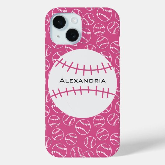 Personalisiertes Baseball-Softball-Muster auf rosa Case-Mate iPhone Hülle (Rückseite)