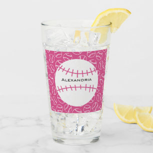 Personalisiertes Baseball-Softball-Muster auf rosa Glas