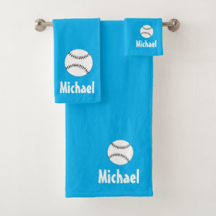Personalisiertes Baseball Sportblau und weiß Badhandtuch Set