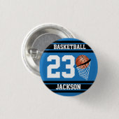 Personalisiertes Basketball Blau und Schwarz Button (Vorne & Hinten)
