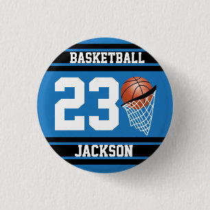 Personalisiertes Basketball Blau und Schwarz Button