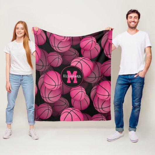 personalisiertes Basketball mit rosa gürteligen Ga Fleecedecke (Beispiel)
