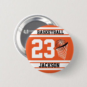 Personalisiertes Basketball Orange und Weiß Button