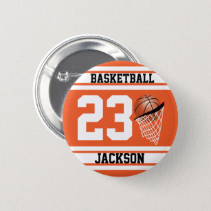 Personalisiertes Basketball Orange und Weiß Button
