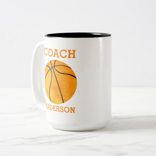 Personalisiertes Basketball-Trainer orange Retro Zweifarbige Tasse (Vorderseite Links)