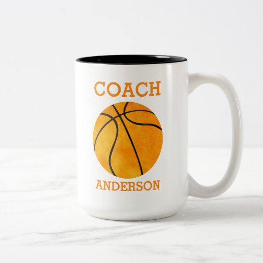 Personalisiertes Basketball-Trainer orange Retro Zweifarbige Tasse (Rechts)