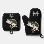 Personalisiertes Bass Fishing Monogramm im Freien Ofenhandschuh & Topflappen-Set (Vorderseite)
