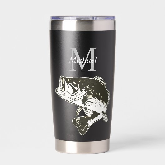 Personalisiertes Bass Fishing Monogramm im Freien Thermobecher (Vorderseite)