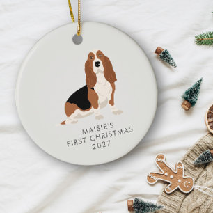 Personalisiertes Basset Hound Hund erstes Weihnach Keramik Ornament