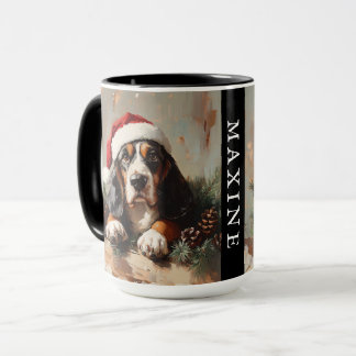 Personalisiertes Basset-Hound in einer Weihnachtsm Tasse
