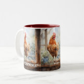 Personalisiertes Bauernhähnchen auf Fensterbank Zweifarbige Tasse (Vorderseite Links)