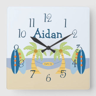 Personalisiertes "Beach Baby Boy" Kinderzimmer Clo Quadratische Wanduhr