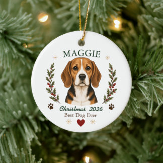 Personalisiertes Beagle-Hund-Weihnachten Keramik Ornament