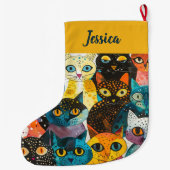 Personalisiertes beidseitiges Katzendesign Großer Weihnachtsstrumpf (Rückseite)