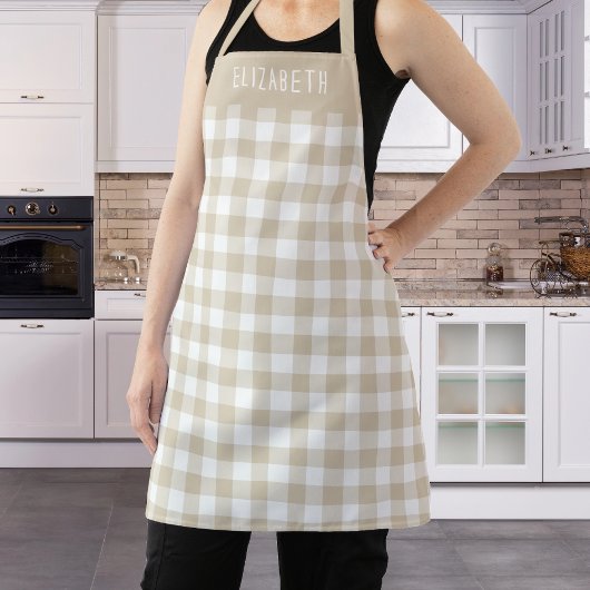 Personalisiertes Beige-Gingham-Karomuster Schürze