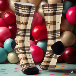 Personalisiertes Beige und Braun Tartan Karo Maßan Socken