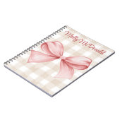 Personalisiertes beigefarbenes kariertes Muster mi Notizblock (Linke Seite)