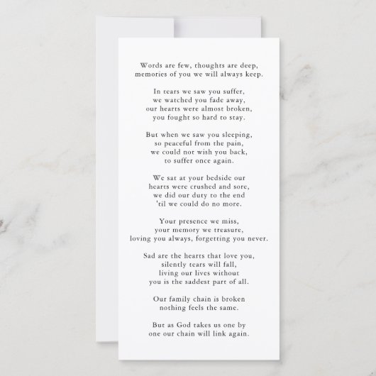 Personalisiertes Beileid für benutzerdefinierte Fo Dankeskarte (Rückseite)