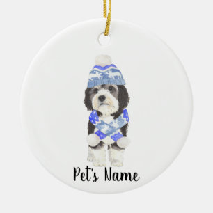 Personalisiertes Bernedoodle Blau & Weiß Keramik Ornament