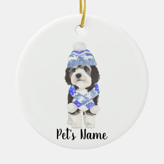 Personalisiertes Bernedoodle Blau & Weiß Keramik Ornament (Vorne)
